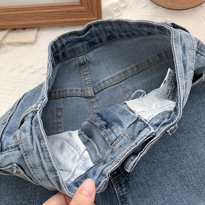 LEEVA - Quần short jeans nữ lưng cao cách điệu S022