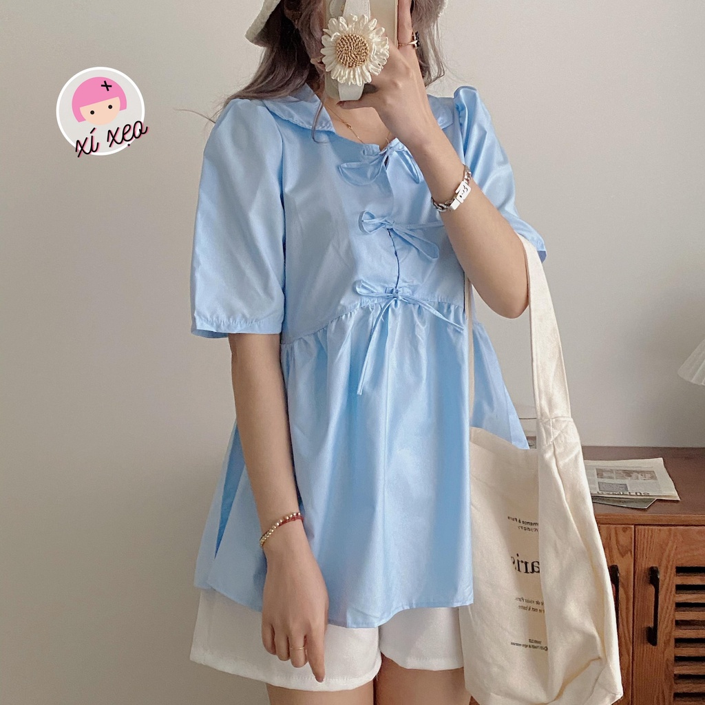 Áo sơ mi nữ thắt nơ dáng babydoll dễ thương xixeoshop - v43