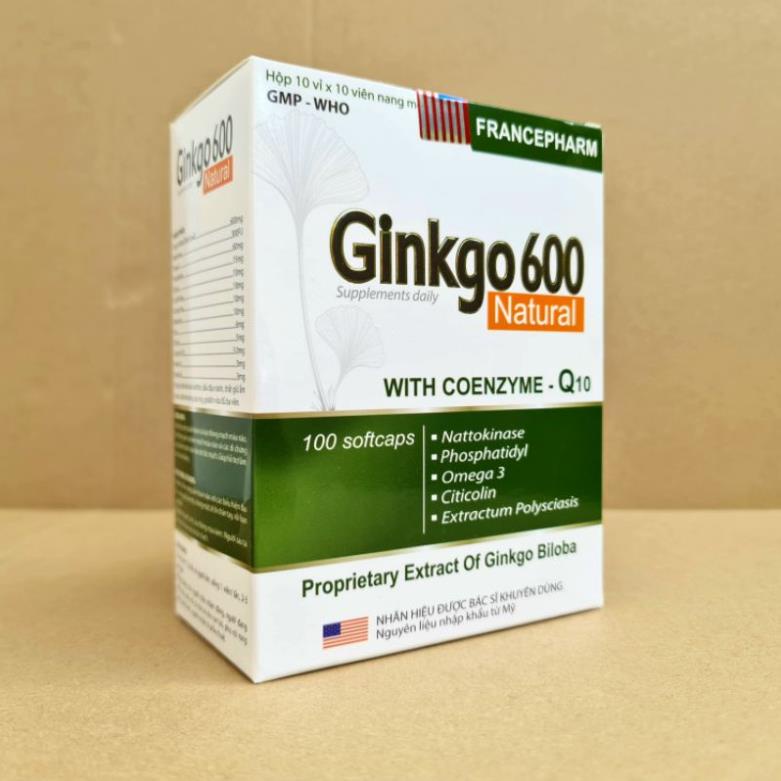 Ginkgo 600 viên uống hoạt huyết dưỡng não hộp 100 viên Giúp hoạt huyết dưỡng não, bền thành mạch