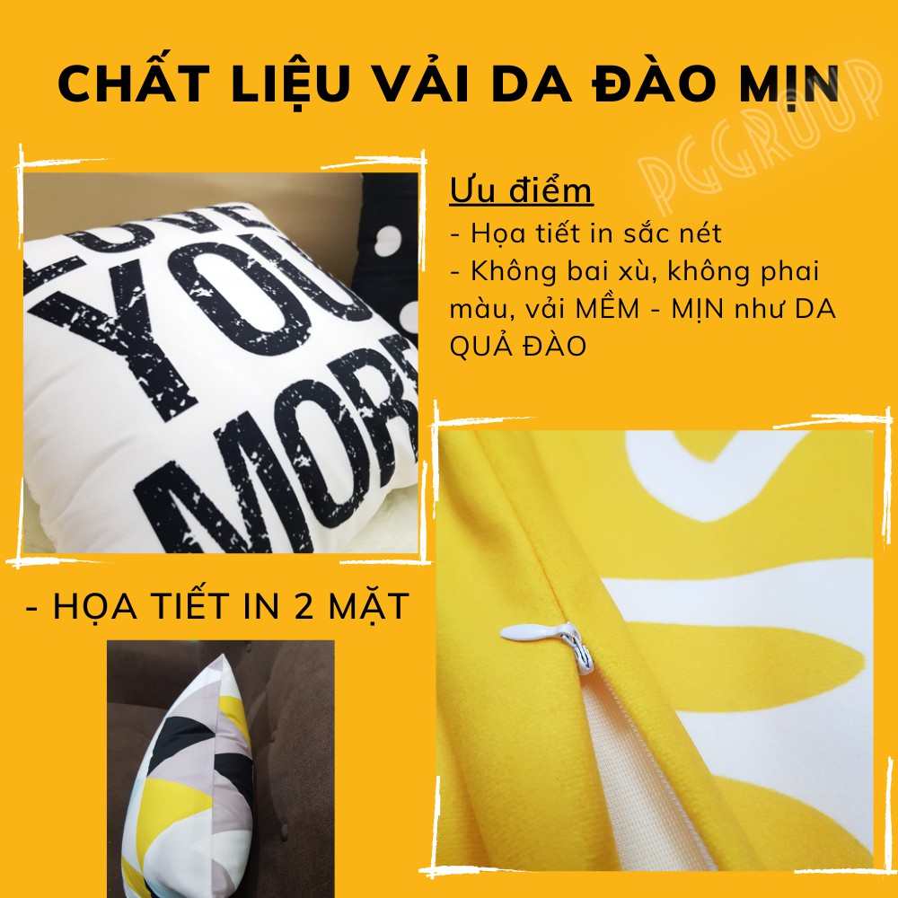 [DẠ MỊN - IN 2 MẶT] - Vỏ gối vuông tựa lưng trang trí sofa dạ mịn ĐEN TRẮNG