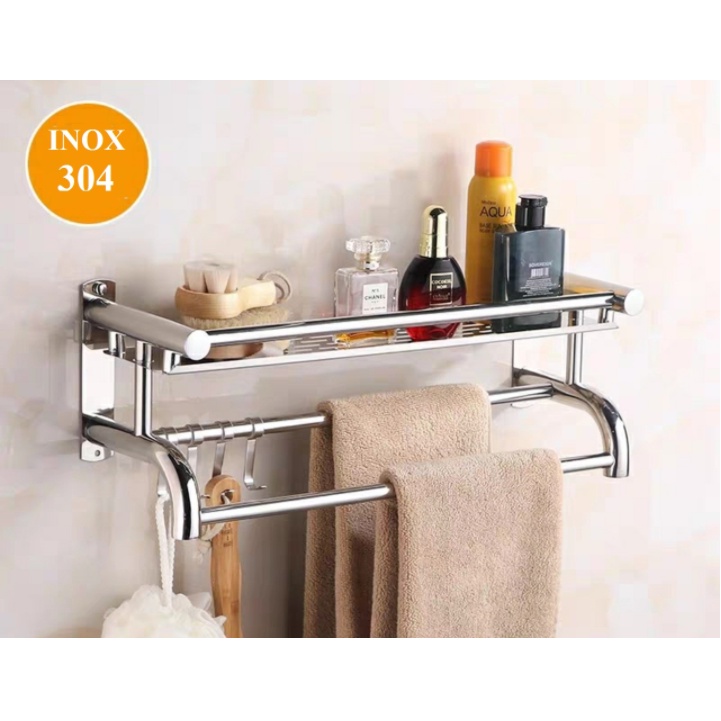 Giá Để Đồ Nhà Tắm Inox 304, Kệ Treo Khăn Nhà Tắm Cao Cấp Dán Tường Siêu Dính Không Cần Khoan Đục G01