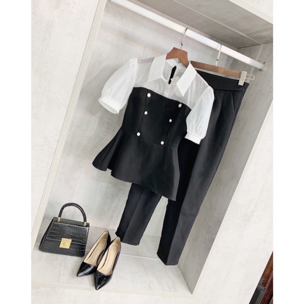 Áo Peplum HH. bigsize phối tơ đính cúc ngọc phom đẹp che bụng gọn dáng