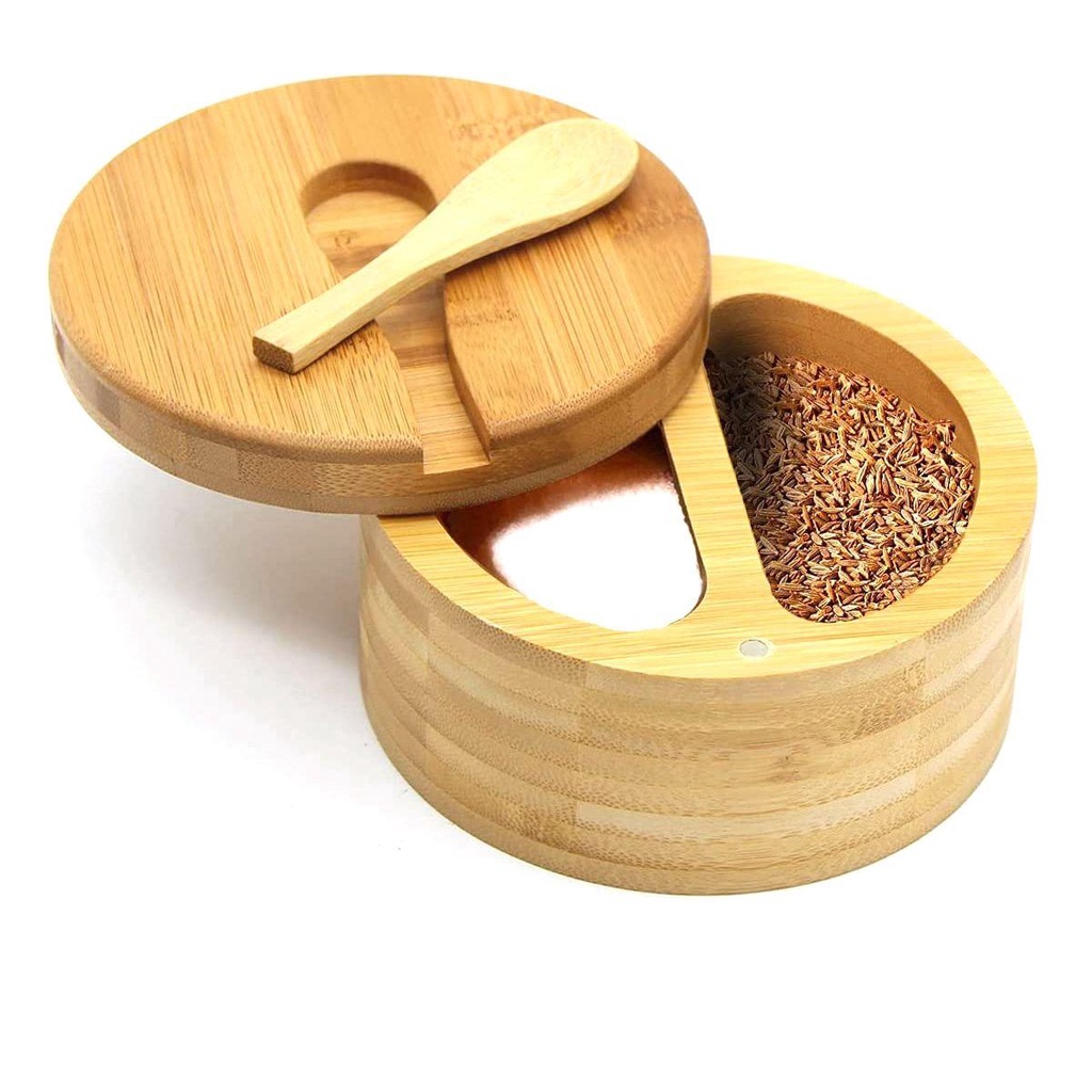Hộp Đựng Gia Vị Bằng Tre Kèm Muỗng Tiện Dụng Cho Gia Đình