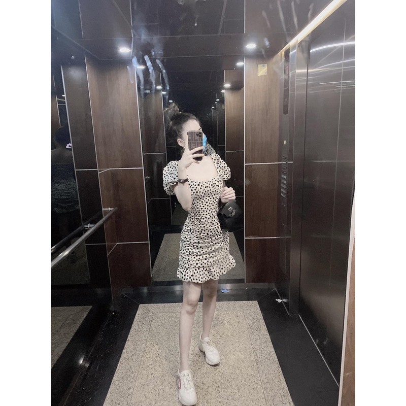 VNU235 - VÁY CHẤM BI CỔ VUÔNG DÚM BỤNG | BigBuy360 - bigbuy360.vn