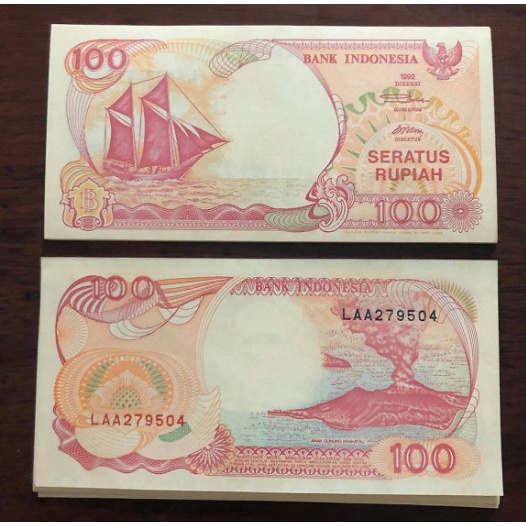 Tờ Indonesia, 100 Rupiah thuận buồm xuôi gió 1992, phong thủy sưu tầm