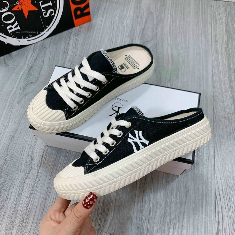(Form rộng) Giày Sục NY Vải Thể Thao Đế Độn 4cm