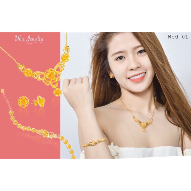 Set bộ trang sức cưới dát vàng 24k