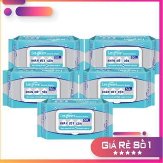 Combo 5 gói khăn ướt cồn let-green kháng khuẩn 99.9%