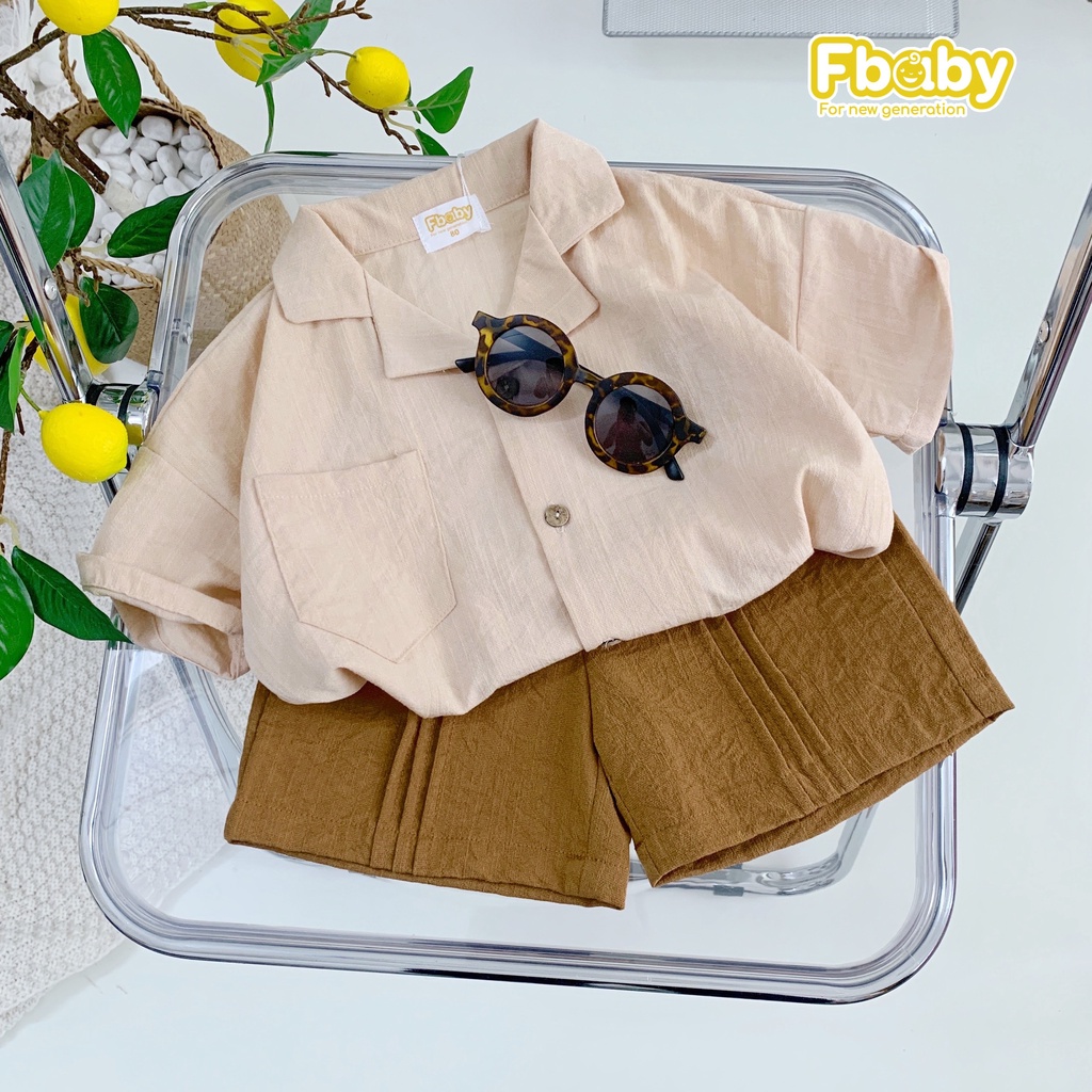 Bộ sơ mi bé trai FBABY cổ vest chất liệu đũi hàn sành điệu - BST quần áo bé trai cao cấp của Sukids Store