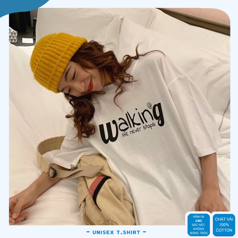 Áo phông nữ form rộng Oversize in chữ Walking, Áo thun tay lỡ Unisex trẻ trung cá tính | BigBuy360 - bigbuy360.vn