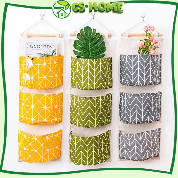 Túi vải treo tường CSHome 3 ngăn đựng đồ tiện dụng, Túi đựng đồ trang trí bếp nhà cửa không thấm nước