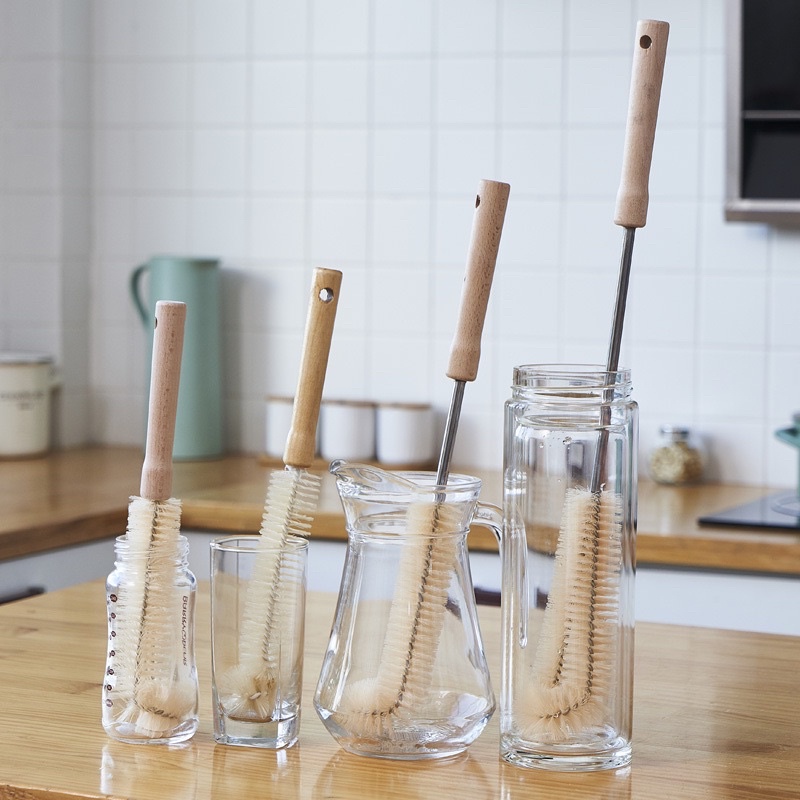 Cọ Vệ Sinh Bình Nước / Cà Phê / Các Loại Chai, Có Cán Bằng Gỗ Hình Tiện Dụng