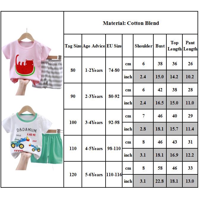 Set Đồ Bộ Ngắn Tay Họa Tiết Hoạt Hình Dễ Thương Cho Bé