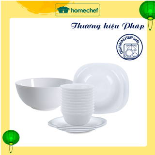 Bộ bát đĩa (tô, chén, dĩa) Luminarc Carine thủy tinh 15 chi tiết, dùng an toàn trong lò vi sóng, máy rửa bát - CR15C