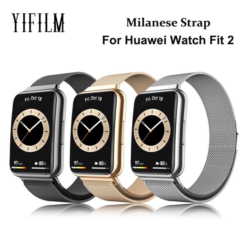 Dây Đeo Thay Thế Bằng Kim Loại Bền Chống Nước Cho Đồng Hồ Thông Minh Huawei Watch Fit 2 Milanese