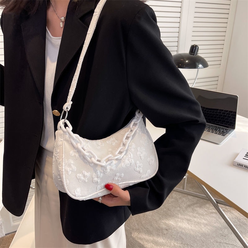 Túi kẹp nách dây xích túi xách nữ đẹp hoa ren túi vải hàn quốc