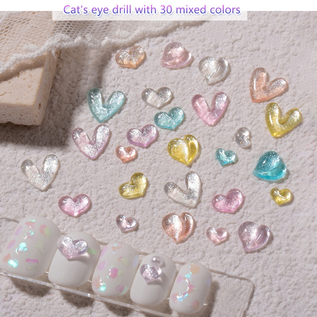 20 Charm pha lê mắt mèo trái tim trong suốt