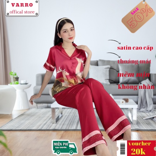 Đồ Bộ pijama Nữ Lụa Satin VARRO Ngắn Tay,Set đồ ngủ nữ Pijama Cao Cấp Đẹp Dễ Thương Cute Mặc Ở Nhà Đi Chơi | BigBuy360 - bigbuy360.vn