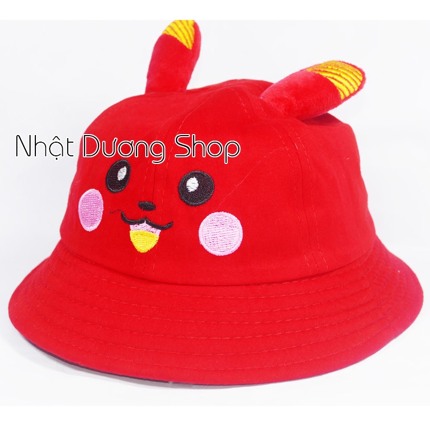 Mũ rộng vành trẻ em hình Pikachu dễ thương - Đỏ, Kem, Hồng chất liệu vải nhung cao cấp rất đẹp cho bé