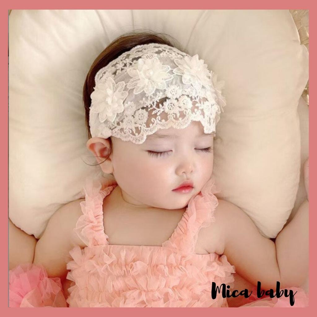 Băng đô turban cho bé vải ren mềm đính hoa xinh xắn đáng yêu BD72 Mica baby