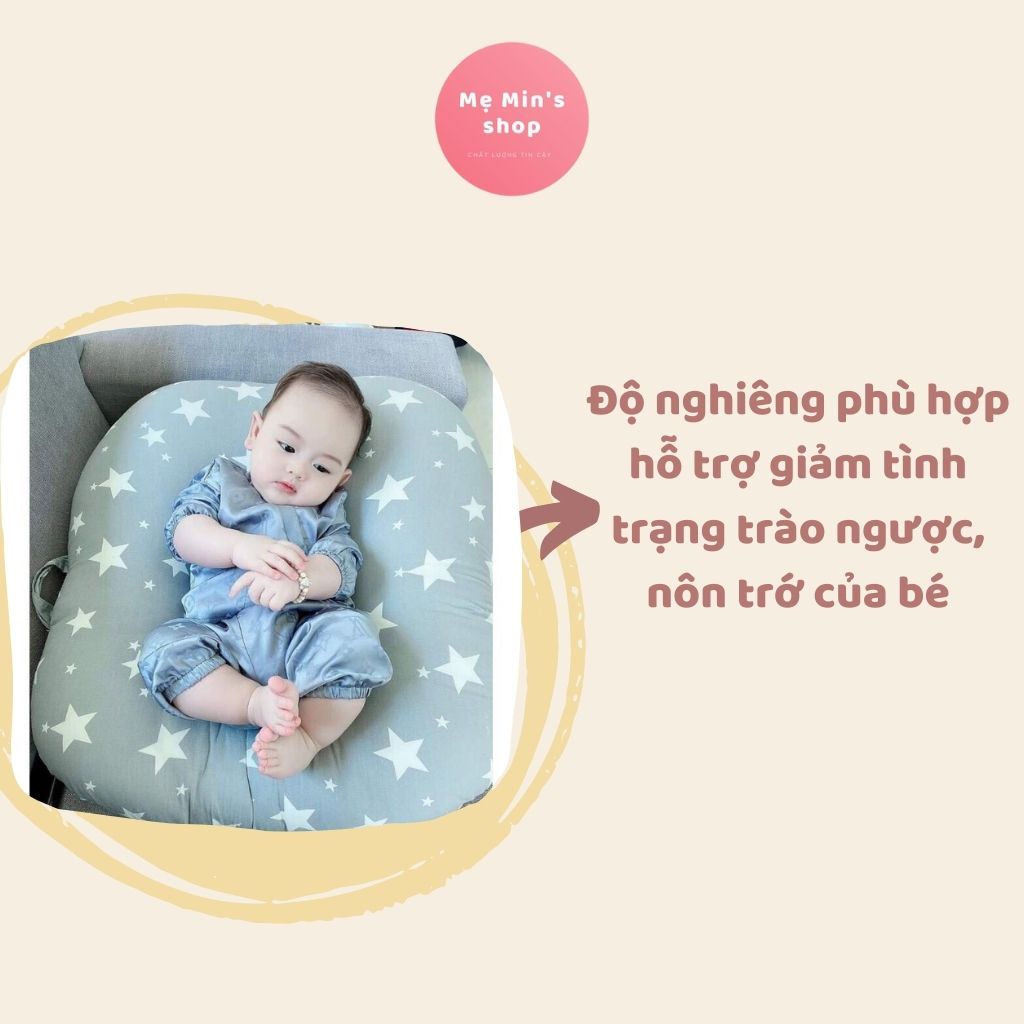Gối chống trào ngược cho bé cao cấp êm ái, vỏ gối vải cotton mềm mịn - Mẹ Min Shop
