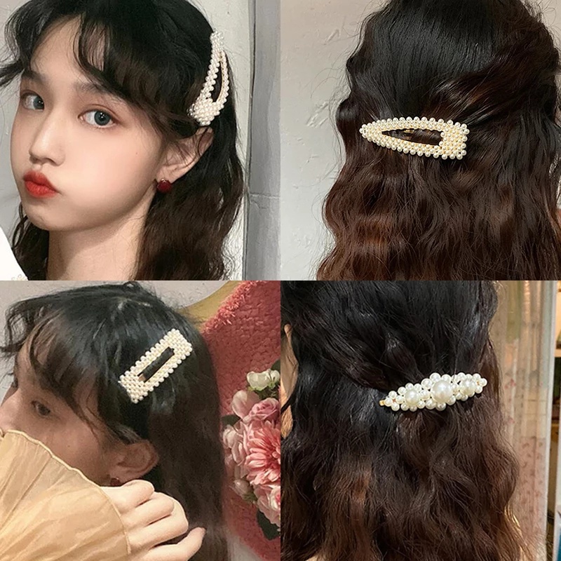 Kẹp tóc hình hoa đính hạt ngọc trai kiểu dáng thời trang dành cho nữ