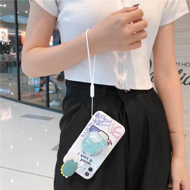 iPhone 12 11 Pro Max Mini SE 2020 X XS Max XR 6 6S 7 8 Plus Cartoon Painted Mirror Papa Short Strap Phone Case