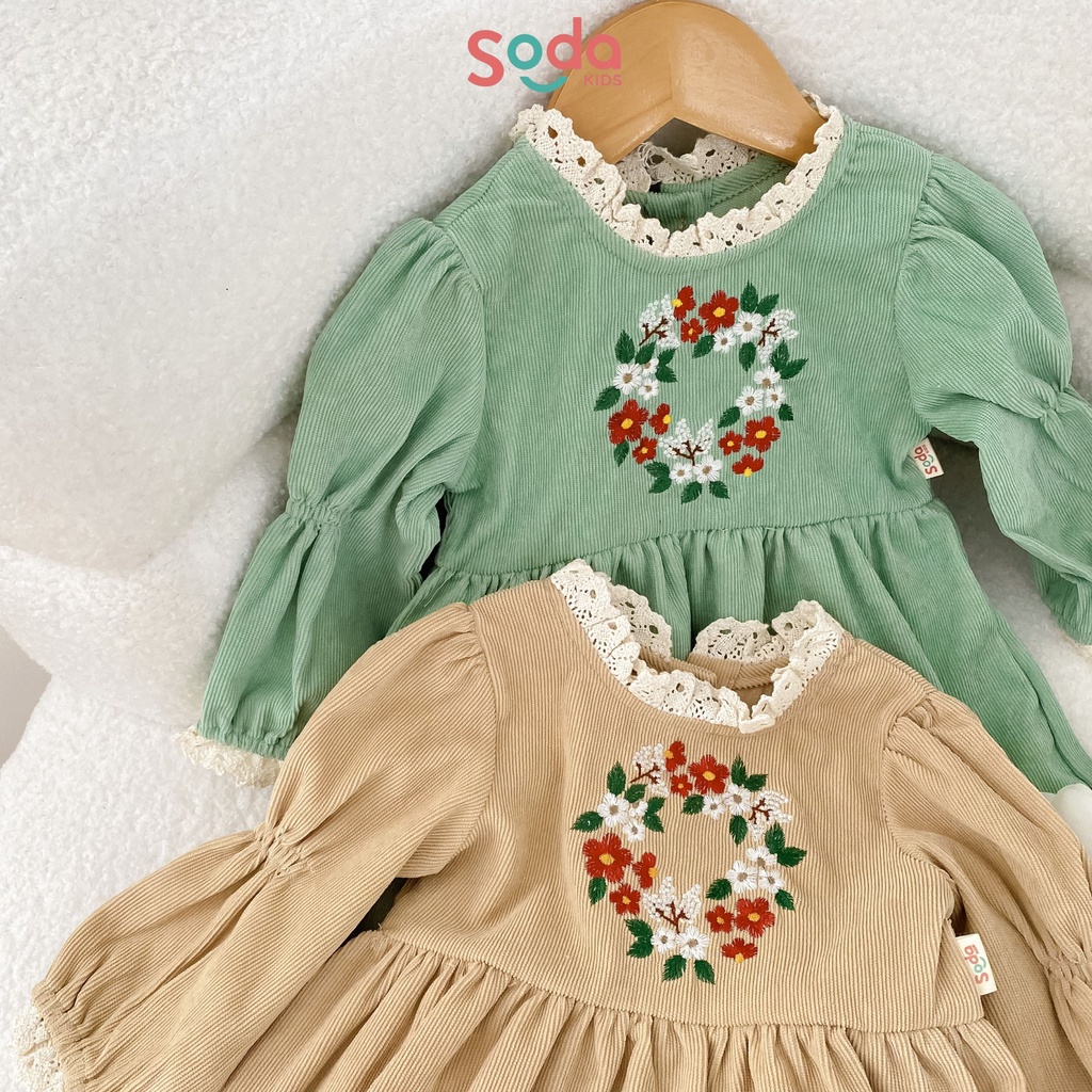 (Hàng thiết kế) Váy nhung chun tay thêu hoa