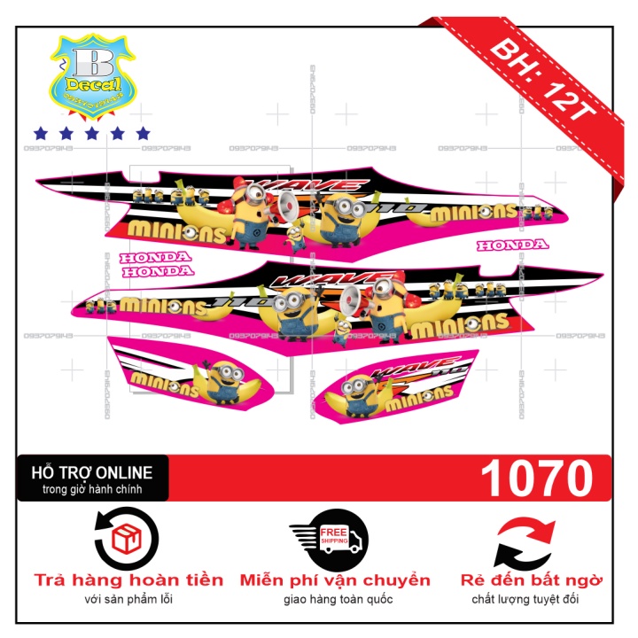 ( Quí khách vui lòng mang ra tiệm cho thợ dán ) Tem wave 2016 minion hồng