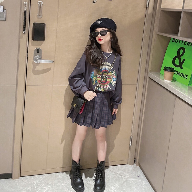 Bộ Áo Sweater Phối Chân Váy Ngắn Dễ Thương Thời Trang Cho Bé Gái 5-6 Tuổi 7-8 Tuổi 9-10 Tuổi 11-12 Tuổi