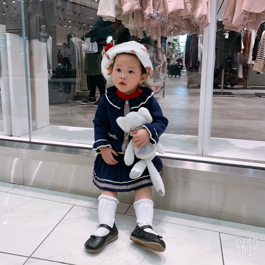 Bộ len bé gái kèm chân váy thiết kế 2021, Cho bé từ 1-6 tuổi  thương hiệu Hapykids BL17