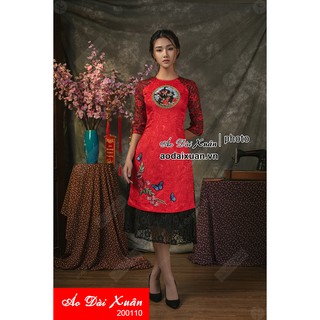 Áo dài đỏ cách tân vải gấm - 200110 - trang phục truyền thống Việt Nam
