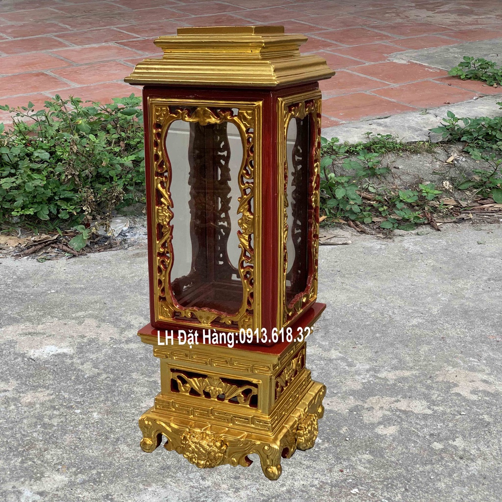 Cặp đèn thờ gỗ mít sơn son thếp vàng gỗ mít cao 71cm