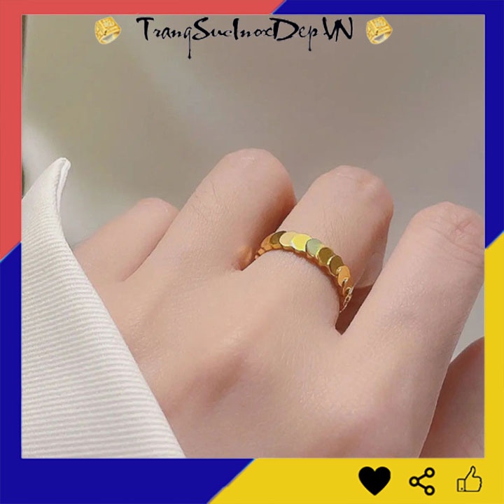 Nhẫn titan hot 2022 kiểu vảy cá màu vàng phong cách Hàn Quốc siêu đẹp, dễ thương, mạ kĩ 3 lớp bền màu - Tặng hộp đựng