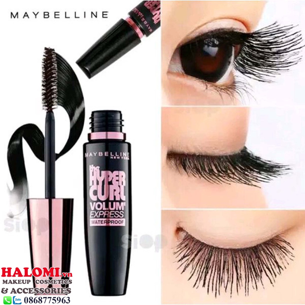 Mascara Maybelline Hyper Curl Waterproof Dài Mi và Cong Mi Chuốt Mi Đen 9.2ml