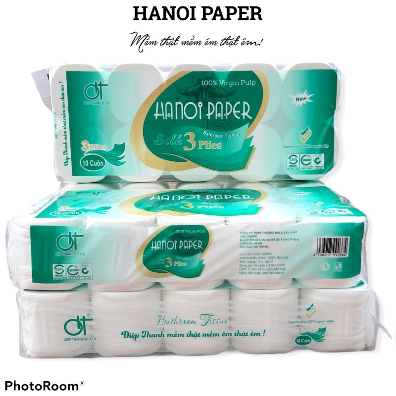 Giấy vệ sinh hanoi paper (10 cuộn) hàng xịn 3 lớp