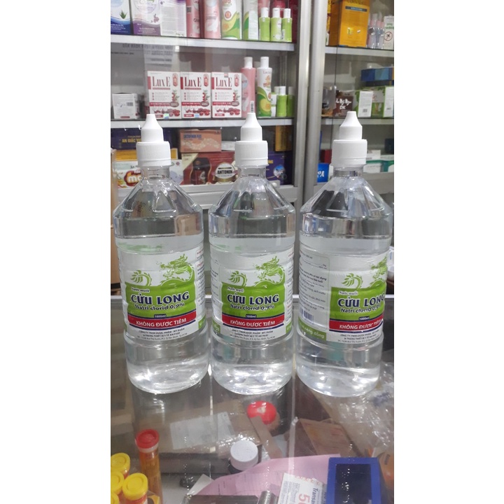 Nước muối sinh lý, xúc miệng, họng Natriclorid 0,9% Cửu Long Việt Nam chai lớn 1000ml