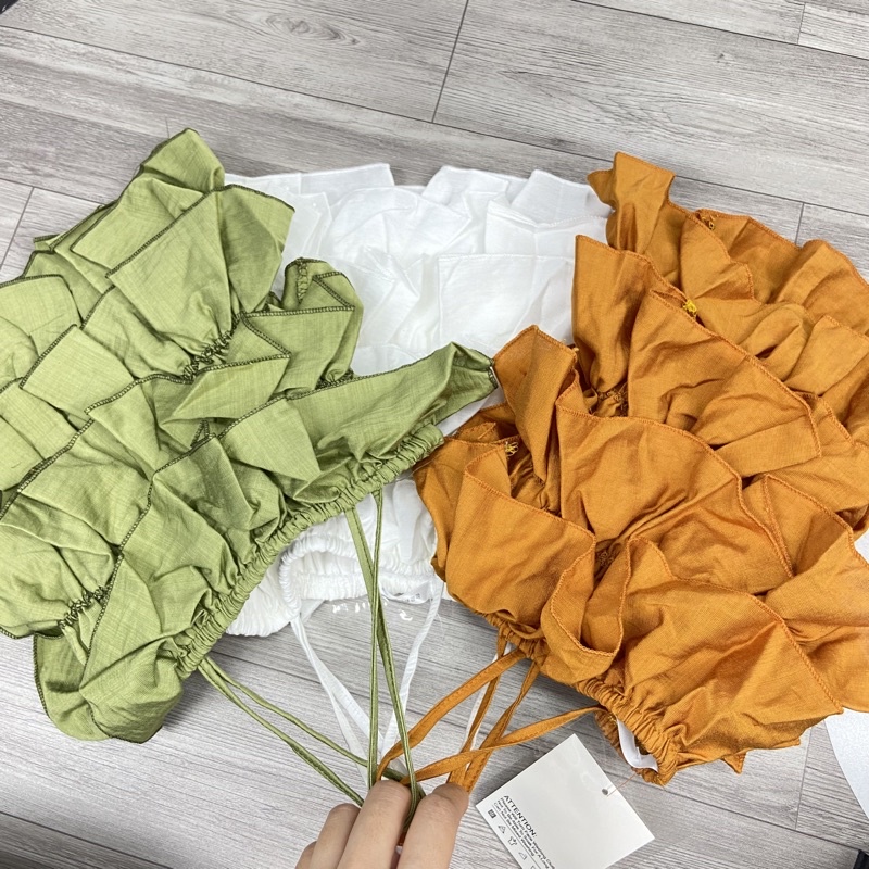 Set 2 dây bèo tầng chun ngực mix quần đùi sooc chất đũi tơ