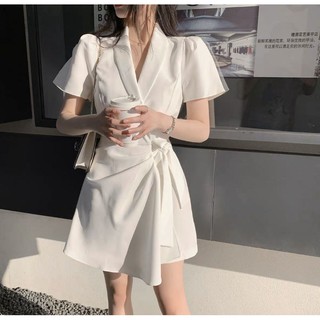 Đầm cổ vest buộc nơ eo
