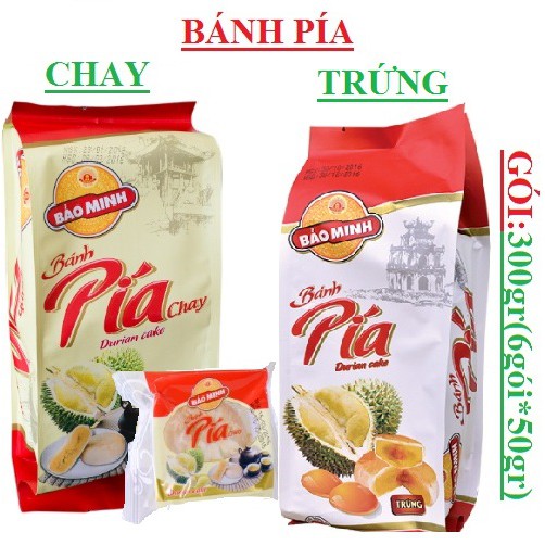 Bánh pía trứng sầu riêng (durian cake), Bánh pía chay Bảo Minh gói 300gr (6túi x 50gr)