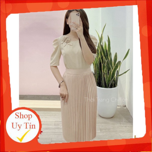 Chân váy dập ly xếp ly công sở dáng dài Chiffon váy cao cấp