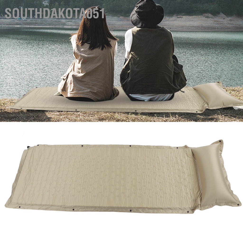 Southdakota051 Đệm ngủ Kaki tự thổi phồng không thấm nước Nệm cắm trại Polyester Pongee dày bền để ngoài trời