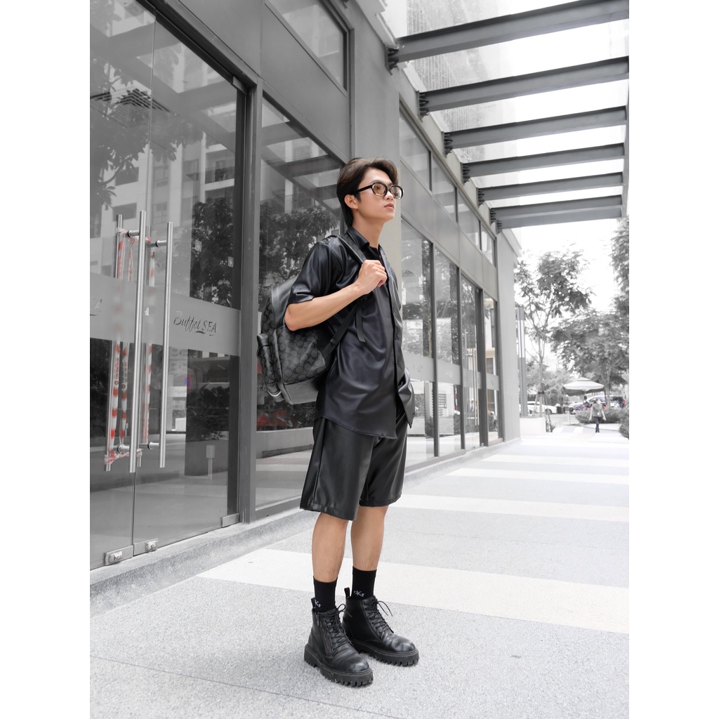 Sơ mi cuban ngắn tay Da bóng