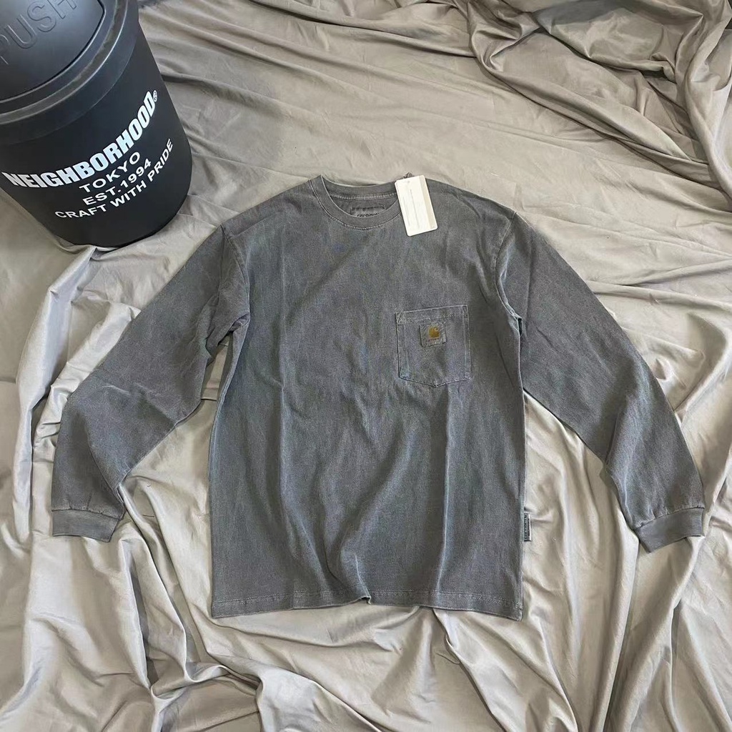 Carhartt Áo Thun Tay Dài Có Túi Nhuộm Màu Phong Cách Quân Đội Nhật Bản Dễ Phối Đồ