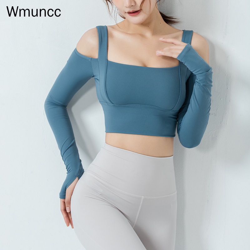 Wmuncc Đồ tập gym Tay Dài Có Đệm Ngực Thời Trang Cho Nữ
