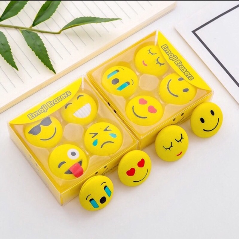 Tẩy pilu hộp 4 cục gôm hình Emoji mặt cười vui nhộn nhiều cảm xúc khác nhau cho học sinh