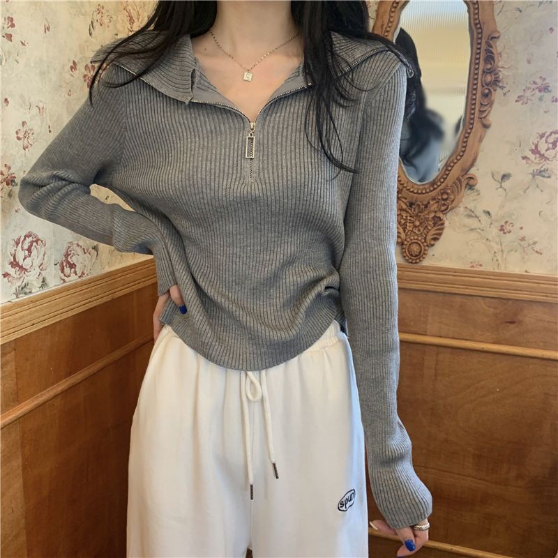 Áo Thun Dài Tay Có Khóa Kéo Phong Cách Hàn Quốc Cho Nữ JL-TX-465