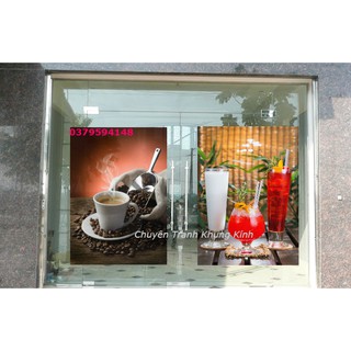 [COMBO 2 TRANH DÁN KÍNH] 2 Mặt Trang Trí Quán Cafe - Trà Sữa( kt : 2- 60x100)