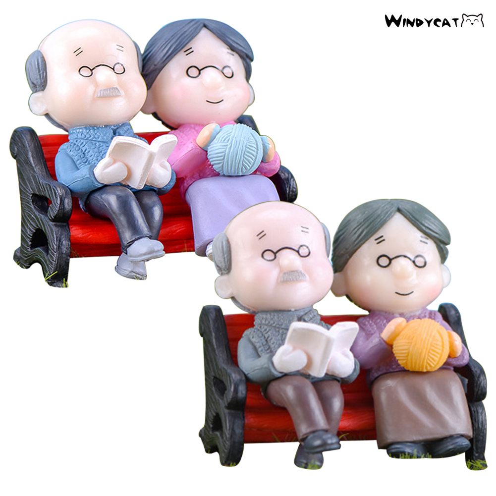 <Hot> Mini Park Bench Grandpa Grandma Model Miniature Landscape Garden Decor Ornament