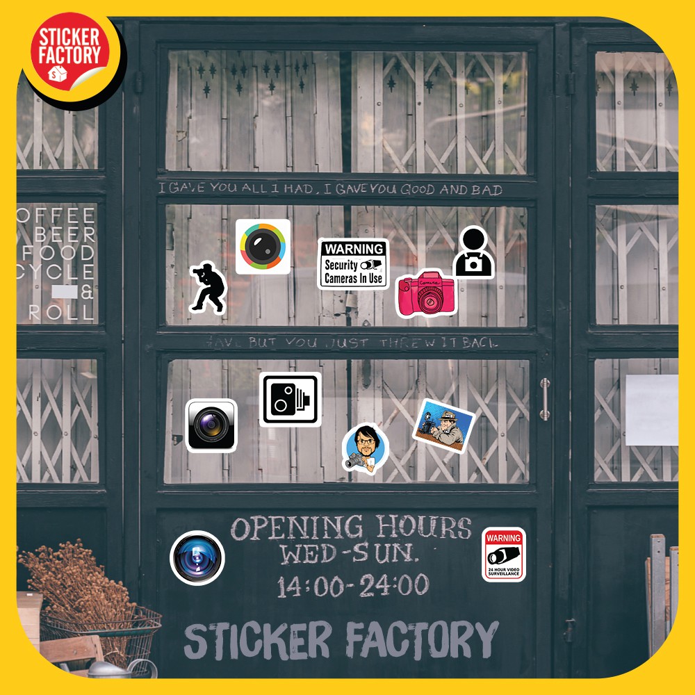 Camera - hộp set 100 sticker decal hình dán nón bảo hiểm , laptop, xe máy, ô tô - STICKER FACTORY